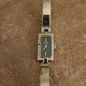 Citizen Eco Drive Women's Silver and Black Crystal Watch